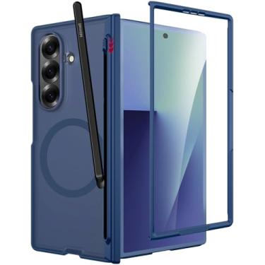 Imagem de Miimall Capa para Samsung Galaxy Z Fold 7 com S Pen incluída, suporte de caneta e proteção de dobradiça, protetor de tela integrado - Capa completa fosca translúcida para Z Fold 7, azul