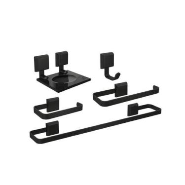Imagem de Kit Acessórios Para Banheiro Completo 5 Peças Preto Lavabo Luxo - EmSh