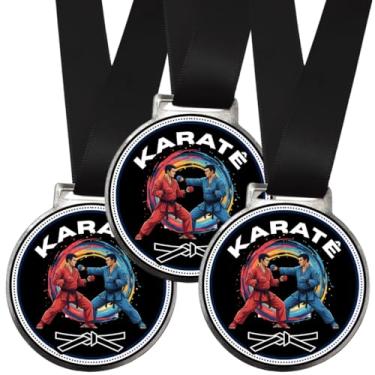 Imagem de Kit 10 Medalhas Para Karatê Torneio de Luta De Campeão 50mm Com Fita Preta