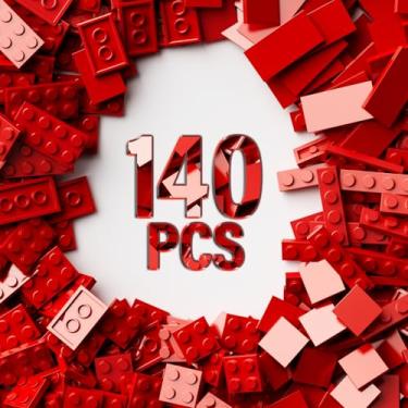 Imagem de 140 Piece Classic Building Bricks Plate+Tile, 7 Types Bulk Building Bricks Pack, Compatible with Lego Parts and Pieces (Red)