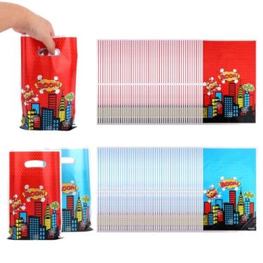 Imagem de 100un Sacos de Presentes para Festa com Desenho Animado, 25,5x16,5cm Azul e Vermelho Sacos Guloseimas para Crianças Aniversário Doces Guloseimas e Lembranças Festa
