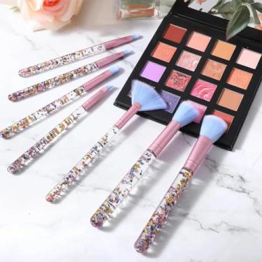 Imagem de Conjunto de 7 pincéis de maquiagem de lantejoulas de cristal, ferramentas de maquiagem, corretivo em pó, adequado para uso diário (azul, azul)