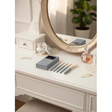 Imagem de Conjunto de 5 pincéis de maquiagem para viagem com azul espelhado - pincel de sombra, corretivo, base portátil, blush em pó