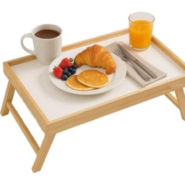 Imagem de Bandeja Mesa para Café da Manhã na Cama Bandeja Dobrável de Madeira Multiuso 41 x 24 cm Mesa para Notebook e