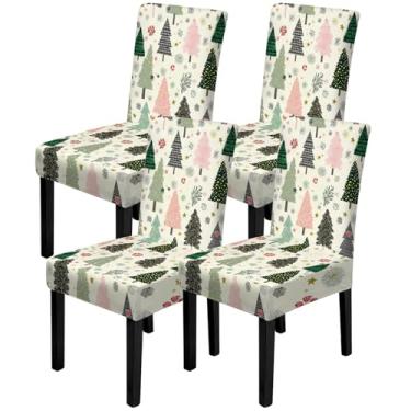 Imagem de ANNA QUEEN Conjunto de 4 capas de cadeira de Natal, capas elásticas removíveis, laváveis para jantar, fazenda, hotel, festa, casamento (estilo 5)