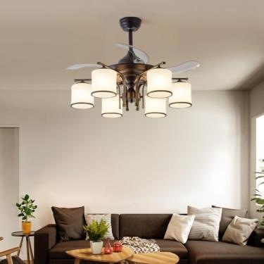 Imagem de Ventilador de teto moderno e discreto com luz LED para sala de estar, restaurante, quarto, escritório, casa de campo ou hotel, com controle remoto (6 lâmpadas, 1 unidade).