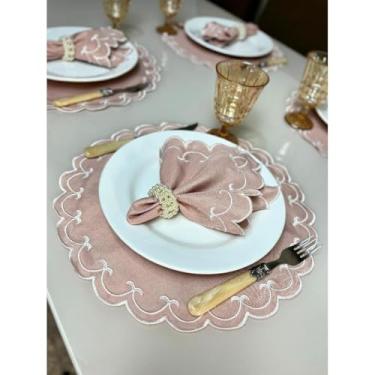 Imagem de Conjunto de 12 jogos americanos estilo americano Jogos americanos para uma mesa de jantar para 6 pessoas Arranjo de mesa Guardanapos redondos Mesa de jantar(Sparta Rose)