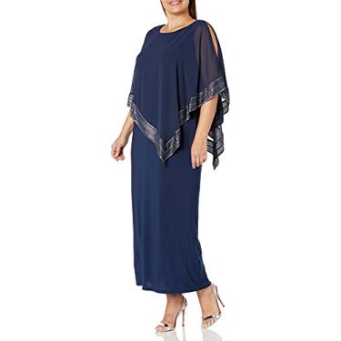 Imagem de S.L. Fashions Vestido feminino plus size longo com ombro vazado com acabamento metálico, Azul-marinho profundo, 52