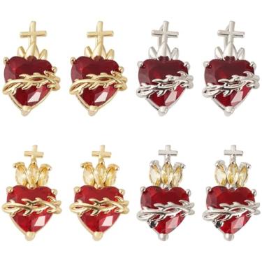 Imagem de Craftora 8 peças de pingentes de cristal de coração sagrado platina e banhado a ouro coração vermelho gótico com pingentes de cruz para brincos, colar, pulseira, joias, 20,5 x 11,5 x 9 mm