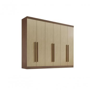 Imagem de Roupeiro 6 Portas 6 Gavetas Com Pés Da Vinci Plus - D' Doro Castanho/linho