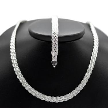 Imagem de Kit Conjunto Colar Corrente Cordao Gargantilha + Pulseira Trançada 6 F
