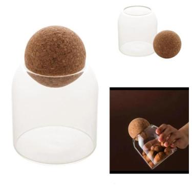 Imagem de Pote de Vidro 500ml com Tampa Esfera Bola de Cortiça - Y888