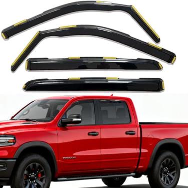 Imagem de Viseiras de janela de proteção de chuva no canal para Dodge RAM 1500 2019-2025 cabine tripulação, defletores de ventilação da janela traseira dianteira interna, para-sol, viseira de vento, acessórios