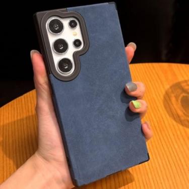 Imagem de Capa de couro luxuosa com estampa de luxo para Samsung S25 S24 S23 S22 Ultra Plus, proteção magnética de quatro cantos à prova de quedas (para Samsung S25Plus/Azul)