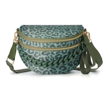 Imagem de Espaçosa bolsa transversal de nylon quadriculada bolsas de mão xadrez carteiras com corrente personalizada para mulheres, Corrente - Leopardo verde ervilha, 5.3 liters, Elegante