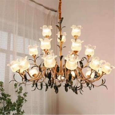 Imagem de Lustre Americano Pastoral com Design Floral e Criatividade Francesa para Sala de Estar, Sala de Jantar, Quarto, Escritório, Casa de Campo ou Escada - Luminária Pendente LED (Soquete E21)