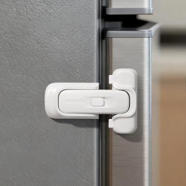 Imagem de CLYMENE Trava de geladeira à prova de crianças, trava de porta de geladeira com trava automática com operação com uma mão | Sem chaves ou correias | Mantém o freezer seguro contra crianças e animais