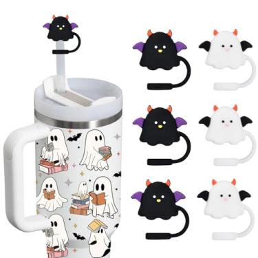 Imagem de 6 peças de cobertura de palha de Halloween para Stanley copo de 30 e 1,134 g, tampa de palha de 10 mm/04 pol. para todos os canudos de 9 a 10 mm, protetor reutilizável à prova de poeira para garrafa