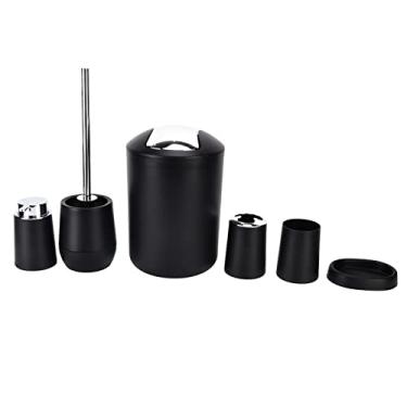 Imagem de Conjunto de acessórios de banheiro MUNEFE, 6 peças de acessórios de banheiro, suporte de escova de dentes galvanizado, kit de lata de lixo para casa (Preta)