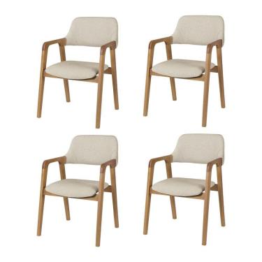 Imagem de Kit 4 Cadeiras De Jantar Ruth Estrutura Em Madeira Maciça Estilo Retrô Linho Bege Claro