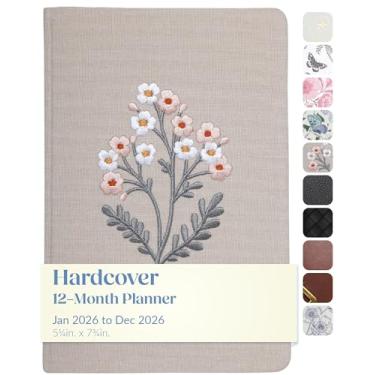 Imagem de WORLD TRAVELER Agenda 2026 - Agenda de calendário semanal e mensal de 15 x 20 cm com marcador de página e fita para escola e escritório, tamanho 15 x 20, flor branca