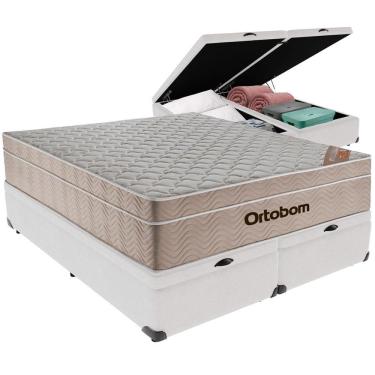 Imagem de Cama Box Baú Branco E Colchão Airtech Springpocket Molas Ensacadas Queen Ortobom