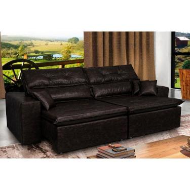 Imagem de Sofá Tourino 2,52m Retrátil Reclinável, Molas E Pillow No Assento Tecido Courino Café Cama Inbox