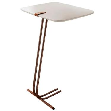 Imagem de Mesa De Apoio Para Sofá Branca Com Base Em Metal Café