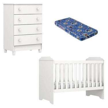 Imagem de Berço Americano Mini Cama E Cômoda Mel Flat Branco Brilho Com Colchão Ortobom - Carolina