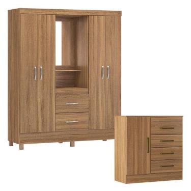 Imagem de Cômoda Montevidéu E Guarda Roupa Casal Lord Amêndola Touch - Demóbile