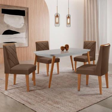 Imagem de Mesa De Jantar Copper 120cm Mdf Vidro Com 4 Cadeiras Moderna Veludo Marrom/nat/off/serig. Off