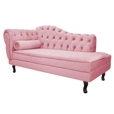 Imagem de Recamier Diana 140cm Lado Direito Suede Rosa Bebê