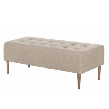 Imagem de Puff Recamier Duque Linho Bege Com Pés Em Madeira 1,40 M
