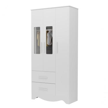 Imagem de Armário Infantil Popy 3 Portas 2 Gavetas - Moveis Peroba Branco Brilho