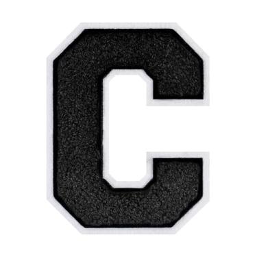 Imagem de 1 Patch de letra de chenille preto de 11,4 cm com borda branca – Adesivos do alfabeto para roupas, jaquetas, mochilas, chapéus para decoração personalizada, nome personalizado e artesanato. (C)