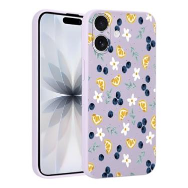 Imagem de FBHGLOA Capa de telefone para iPhone 17 de 6,3 polegadas, colagem de limão e mirtilo, desenho fofo, fruta, flor, folhas, bolinhas, design de bolinhas, capa de telefone macia TPU à prova de choque para