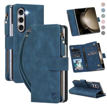Imagem de CAESBON Capa carteira para Samsung Galaxy-Z-Fold-5: com compartimentos para cartão com bloqueio RFID (6 cartões) e suporte oculto para caneta S | Capa protetora para celular de couro PU macio com