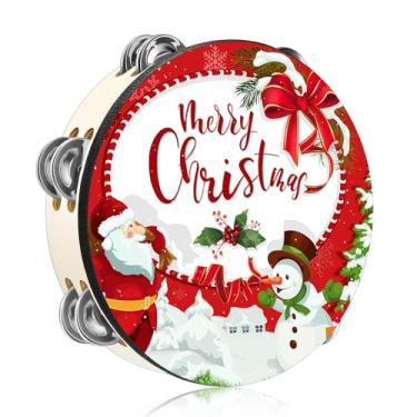 Imagem de Fiada Tamborins Merry Christmas para adultos, igreja, dança cristã, pandeiro, fileira dupla, bíblia, sino de mão, para igreja, oração, festa, percussão, instrumento musical (20 cm)