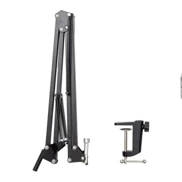 Imagem de Suporte de Mesa Articulado para Microfone, Metal e Plástico, Preto, Pedestal com Braço Ajustável 360°, 78cm de Altura, para Estúdio e Gravação