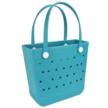 Imagem de lasierwo Bolsa de praia de borracha para mulheres, grande, à prova de areia, para esportes ao ar livre na praia, Verde lago, Large