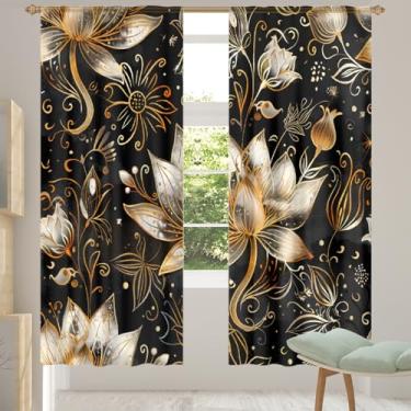 Imagem de 2 conjuntos de painéis mandala, flores étnicas, cortinas transparentes, arejadas, com filtro leve, painéis de cortina de porta e janela para sala de estar, quarto, jantar, 203 cm de comprimento