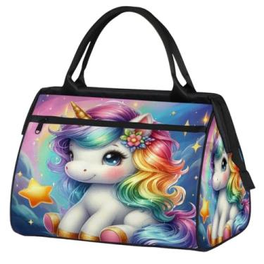 Imagem de Bolsa pequena para o fim de semana para mulheres, homens, unicórnio, girassol, flor, dobrável, bolsa esportiva leve para academia, Cor: 12, 15.2*8.3*11.6 inch, Moderno