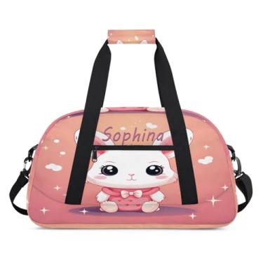 Imagem de Bolsa esportiva personalizada, animal, coelho, estrela, fofa, com nome, bolsa de dormir personalizada, bolsa de fim de semana, bolsa de treino para dança, balé, academia, ginástica, mala, viagem