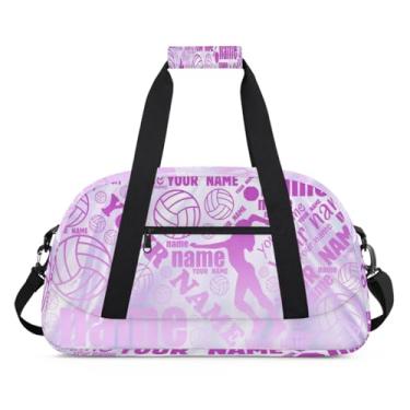 Imagem de Bolsa esportiva personalizada com nome de vôlei roxa com nome, bolsa de dormir personalizada, bolsa de fim de semana, bolsa de treino para dança, balé, academia, ginástica, mala, viagem, presente