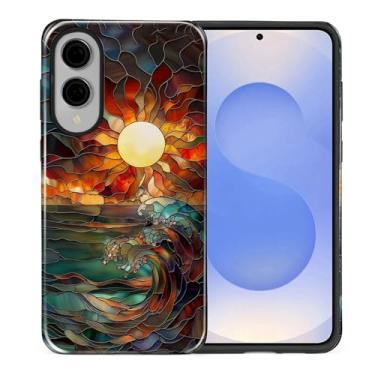 Imagem de Flivro Capa para Samsung Galaxy S25 Edge, capa rígida 2 em 1 PC e amortecedor interno de silicone, antiarranhões, à prova de impacto, design fino, vitral, ondas de sol