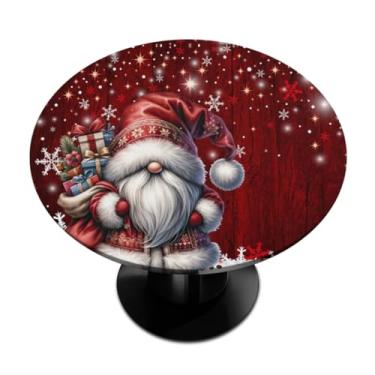 Imagem de Toalha de mesa redonda com borda elástica de Natal, Papai Noel, vermelha, toalha de mesa redonda limpa para ambientes internos e externos, pátio, jantar, cozinha, festival, presente para mesas de 101