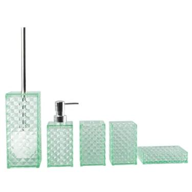 Imagem de YWJLQH Conjunto de 5 peças de acessórios para banheiro: sabonete líquido, escova de vaso sanitário, copo para enxaguante bucal e porta-escova de dentes, Morandi Green
