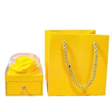 Imagem de Presente Feminino, Caixa de Presente Luxuosa com Rosas Eternas, Cor de Macaron, Adequada para Colares, AnéIs, Caixa de Armazenamento de Joi, 7 * 7 * 7 Cm(Amarelo,2Pcs)