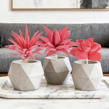 Imagem de Conjunto de 3 plantas suculentas artificiais para decoração de casa, plantas falsas para sala de estar, quarto, escritório, decoração de mesa