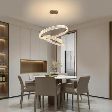 Imagem de Lustre LED moderno para sala de estar, iluminação decorativa, luminária pendente com anel de acrílico dimerizável e controle remoto, luminária linear para pendurar, adequada para cozinha, il